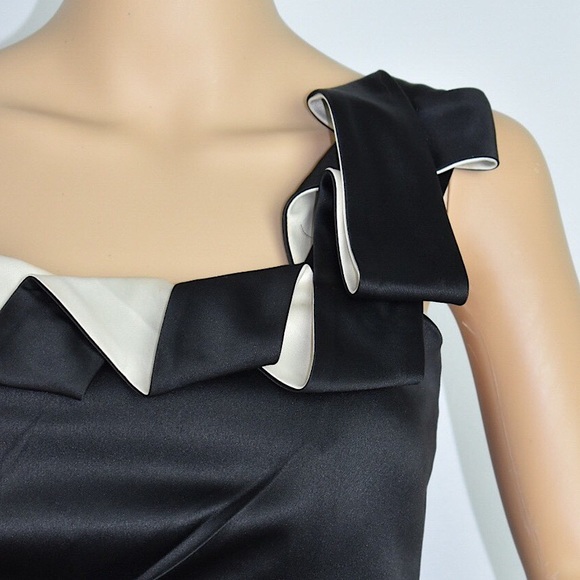 Max and Cleo Ruffle One Shoulder Cocktail Dress Black / Cream Size Small - Picture 5 of 11